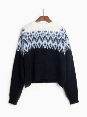 Fair Isle Navy Sweater Women Small New Without Tags